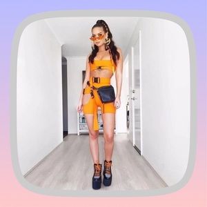 Athletic Orange 3 pc Festival Wear Outfit Spandex